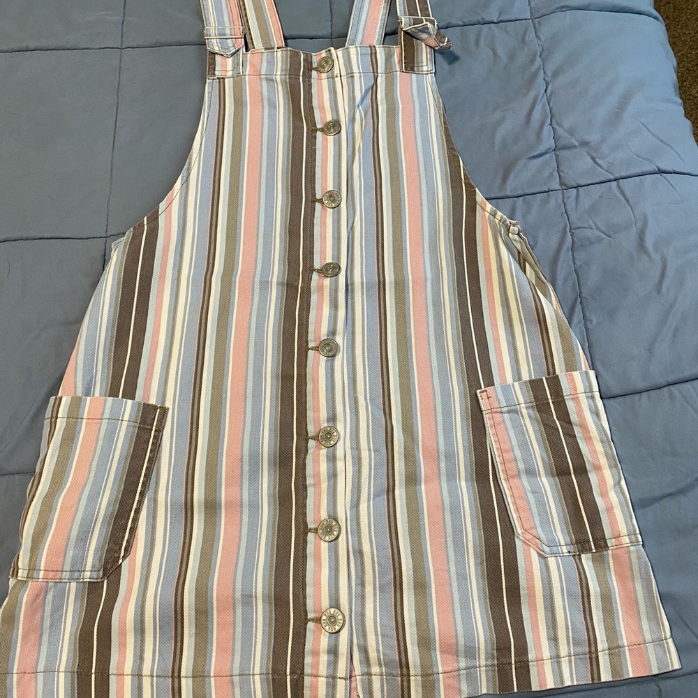 Striped Button-Down Pinafore Dress